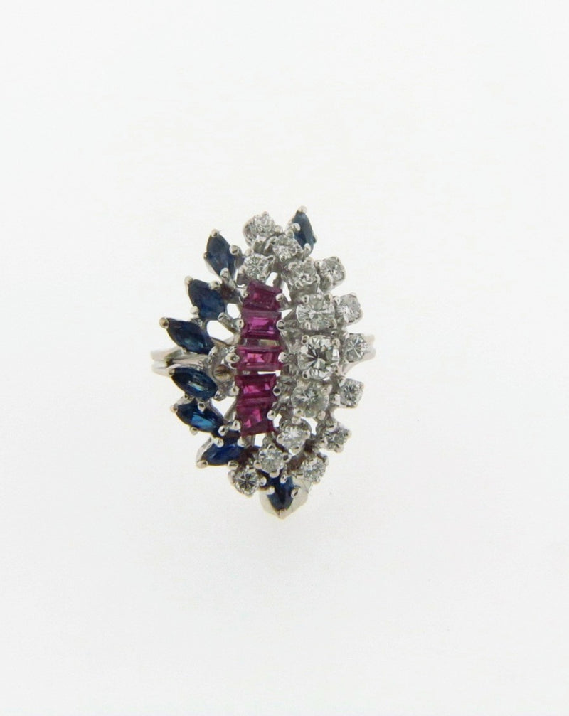 14K White Gold Diamond, Ruby, Sapphire Ring | 18 Karat Appraisers | Beverly Hills, CA | Fine Jewelry