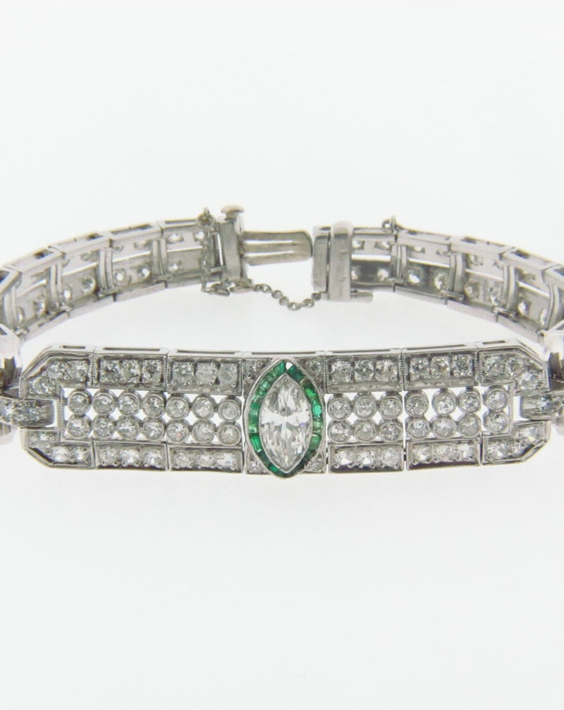 Art Deco, Platinum Diamond and Emerald Bracelet