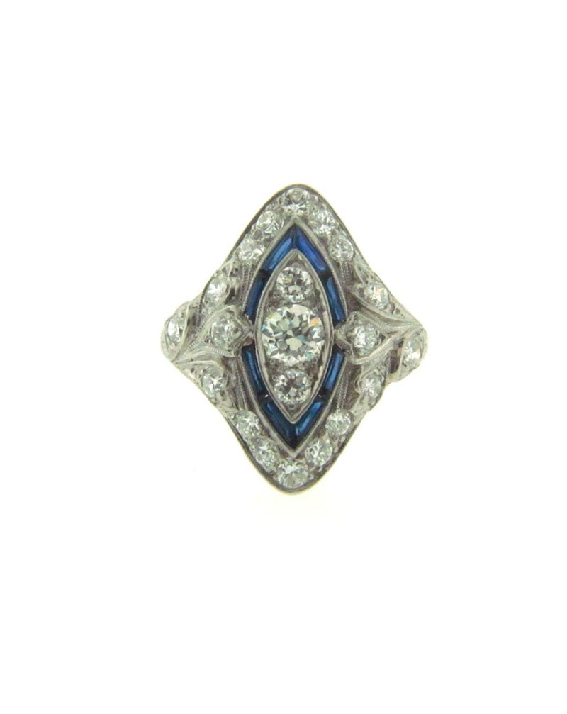 Art Deco, Platinum Diamond and Sapphire Ring
