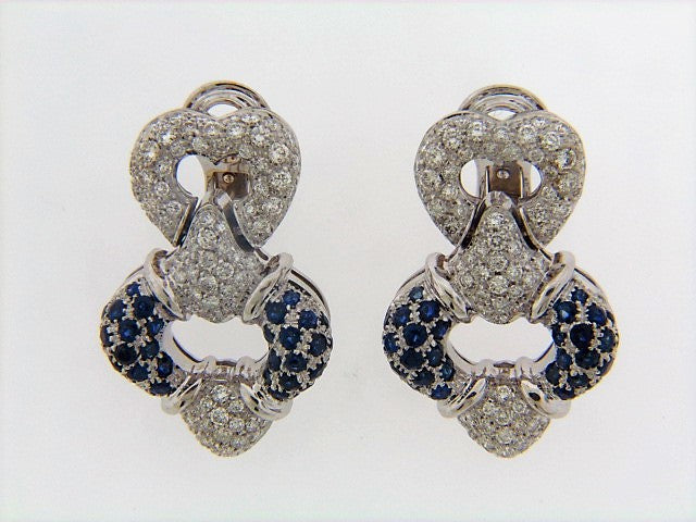 18K-WG SAPPHIRE AND DIAMOND DOOR KNOCKER EARRINGS