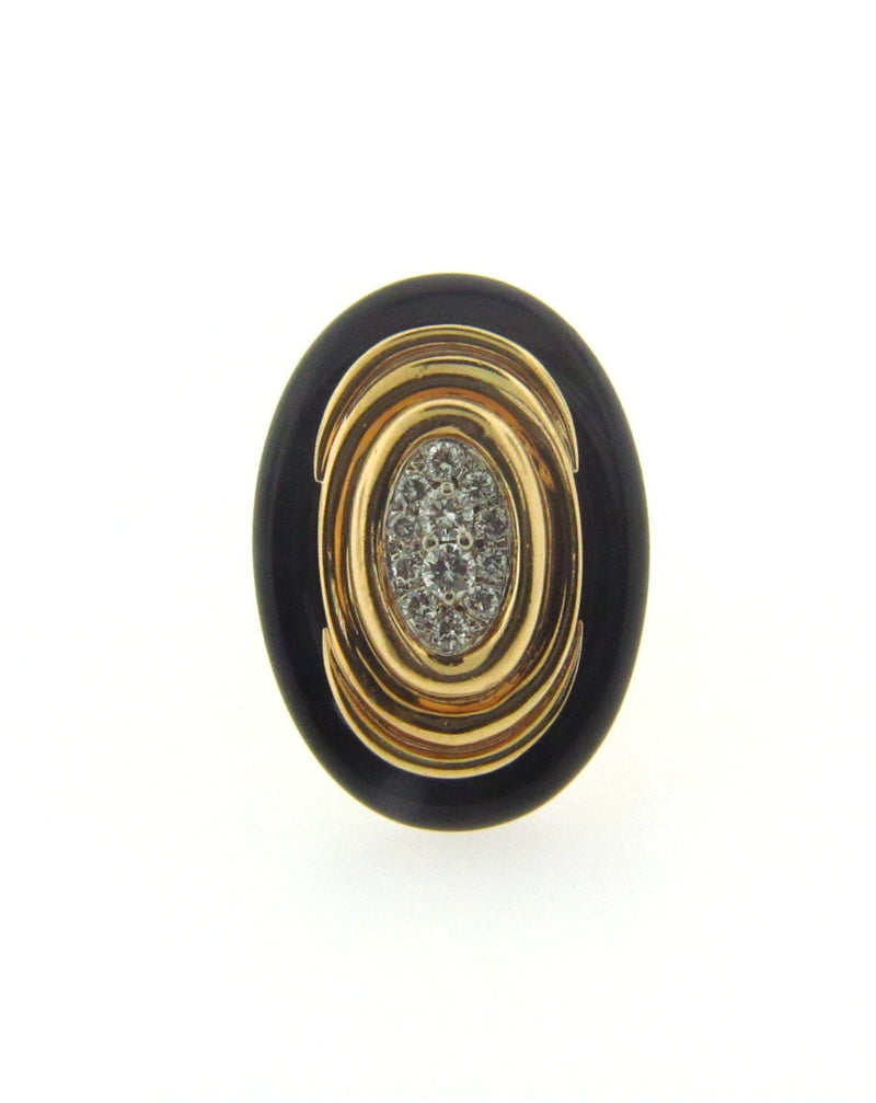 18K Yellow Gold Diamond and Black Onyx Ring | 18 Karat Appraisers | Beverly Hills, CA | Fine Jewelry