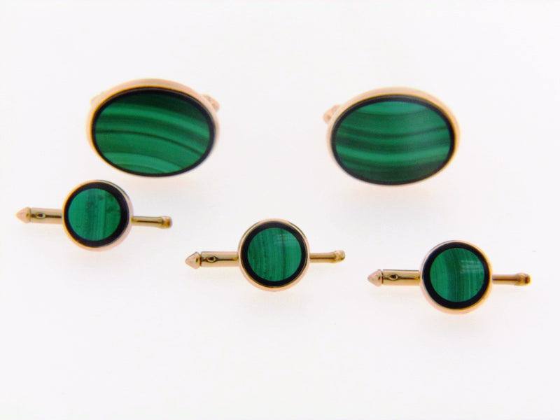 14K Yellow Gold Malachite and Onyx Dress Set | 18 Karat Appraisers | Beverly Hills, CA | Fine Jewelry