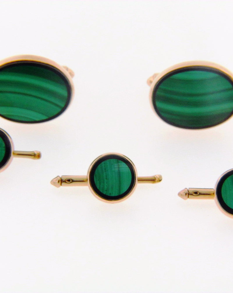 14K Yellow Gold Malachite and Onyx Dress Set | 18 Karat Appraisers | Beverly Hills, CA | Fine Jewelry