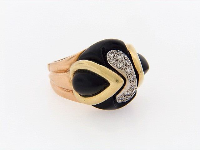 18K-YG+RG ONYX AND DIAMOND DOME RING BY "LA TRIOMPHE"