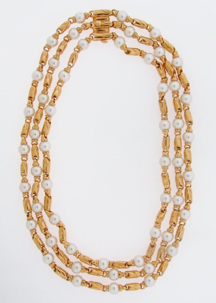 18K-YG PEARL NECKLACE BY "BVLGARI"