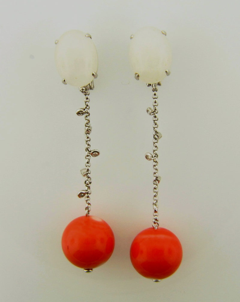 18K White Gold, Coral Drop Earrings | 18 Karat Appraisers | Beverly Hills, CA | Fine Jewelry