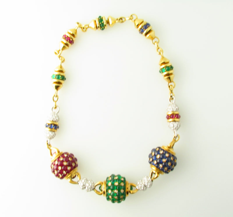 18K Yellow Gold, Diamond and Colored Stone Necklace | 18 Karat Appraisers | Beverly Hills, CA | Fine Jewelry