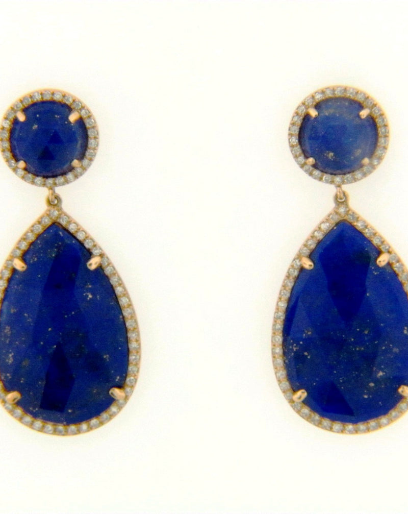 14K Yellow Gold Lapis Lazuli and Diamond Earrings | 18 Karat Appraisers | Beverly Hills, CA | Fine Jewelry