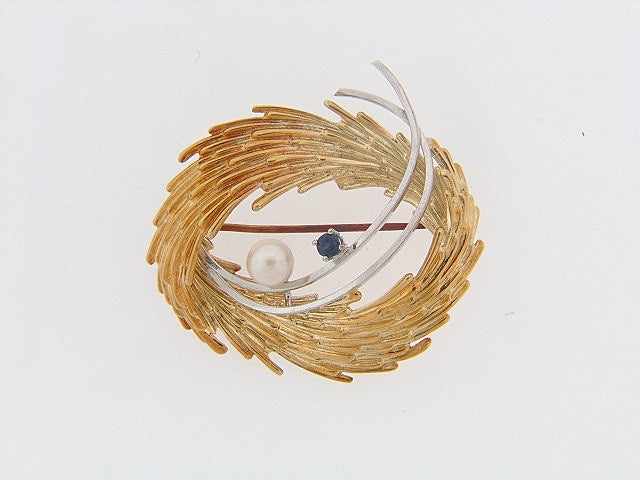 14K-GOLD GEMSTONE BROOCH