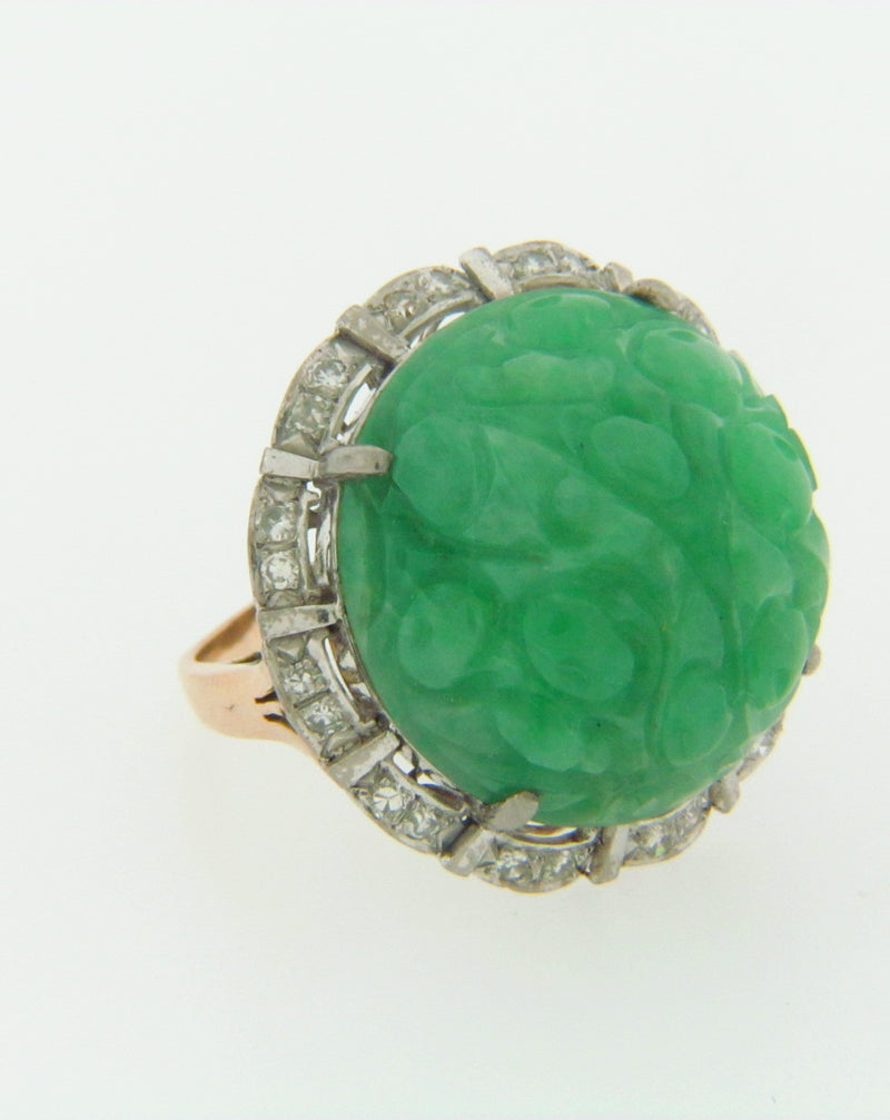 14K WHITE GOLD JADE AND DIAMOND RING | 18 Karat Appraisers | Beverly Hills, CA | Fine Jewelry