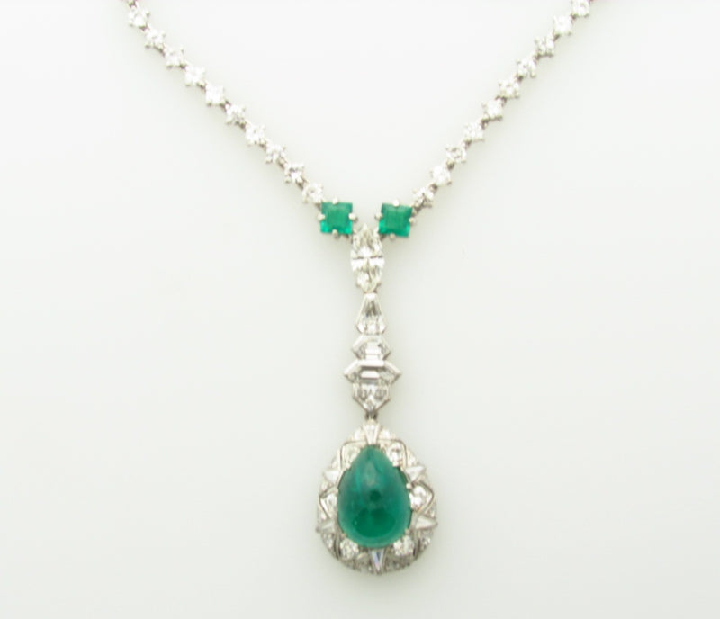 Art Deco, Platinum Emerald and Diamond Necklace