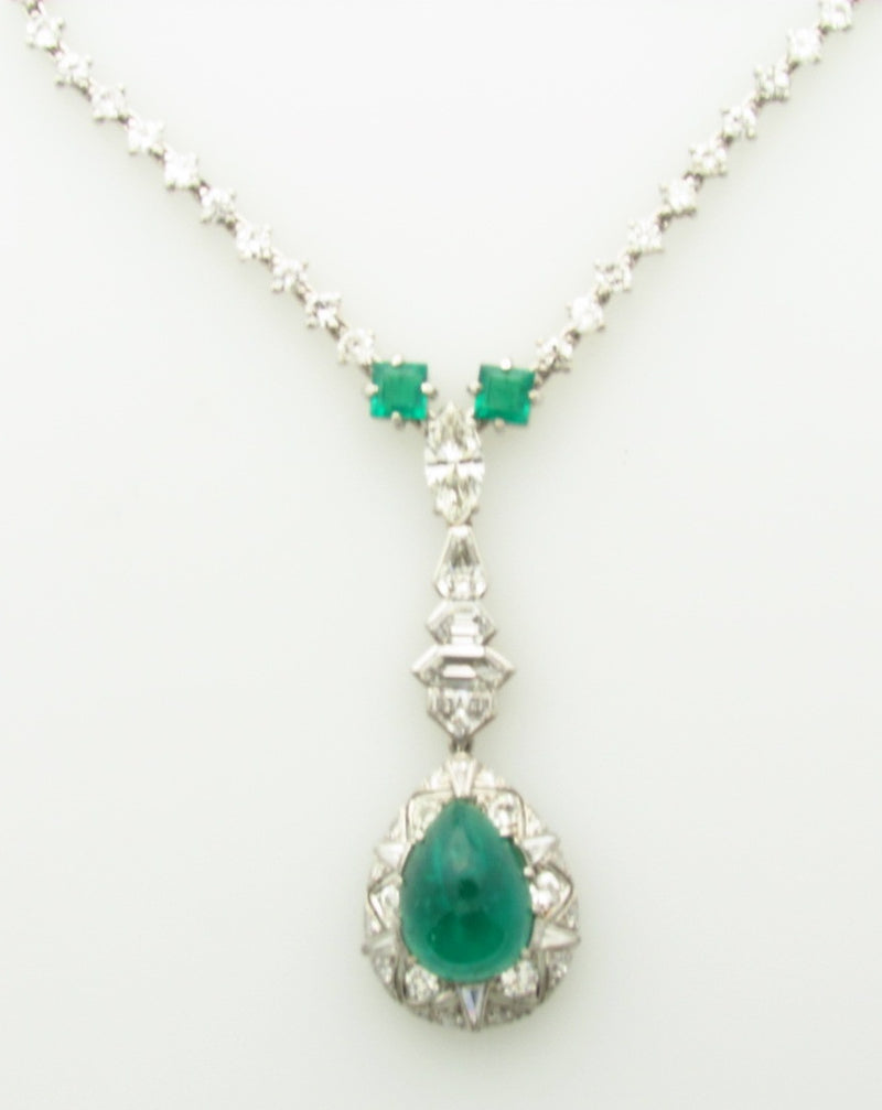 Art Deco, Platinum Emerald and Diamond Necklace