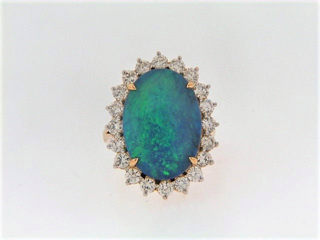 18K-YG AUSTRALIAN BLACK OPAL AND DIAMOND RING