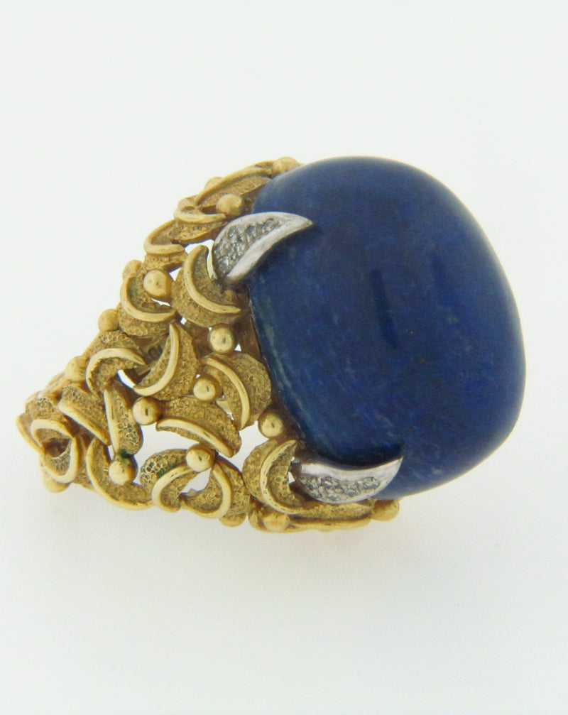 18K YELLOW GOLD LAPIS LAZULI AND DIAMOND RING | 18 Karat Appraisers | Beverly Hills, CA | Fine Jewelry