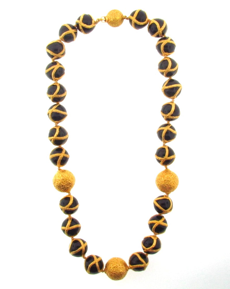 22K Yellow Gold and Black Onyx Bead Necklace
