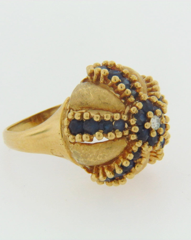 18K YELLOW GOLD SAPPHIRE AND DIAMOND DOME RING | 18 Karat Appraisers | Beverly Hills, CA | Fine Jewelry