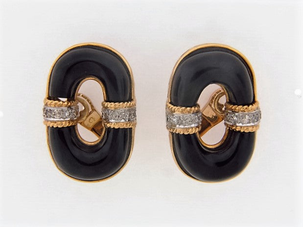 18K-YG OVAL SHAPED ONYX AND DIAMOND EARRINGS | 18 Karat Appraisers | Beverly Hills, CA | Fine Jewelry