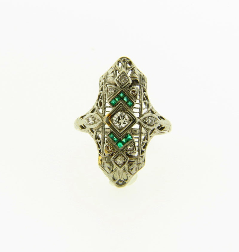 Art Deco 18K White Gold, Diamond Filigree Ring