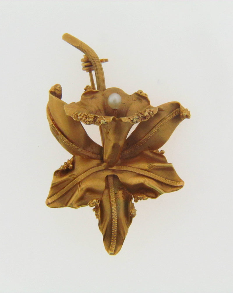 18K YELLOW GOLD FLORAL MOTIF BROOCH | 18 Karat Appraisers | Beverly Hills, CA | Fine Jewelry