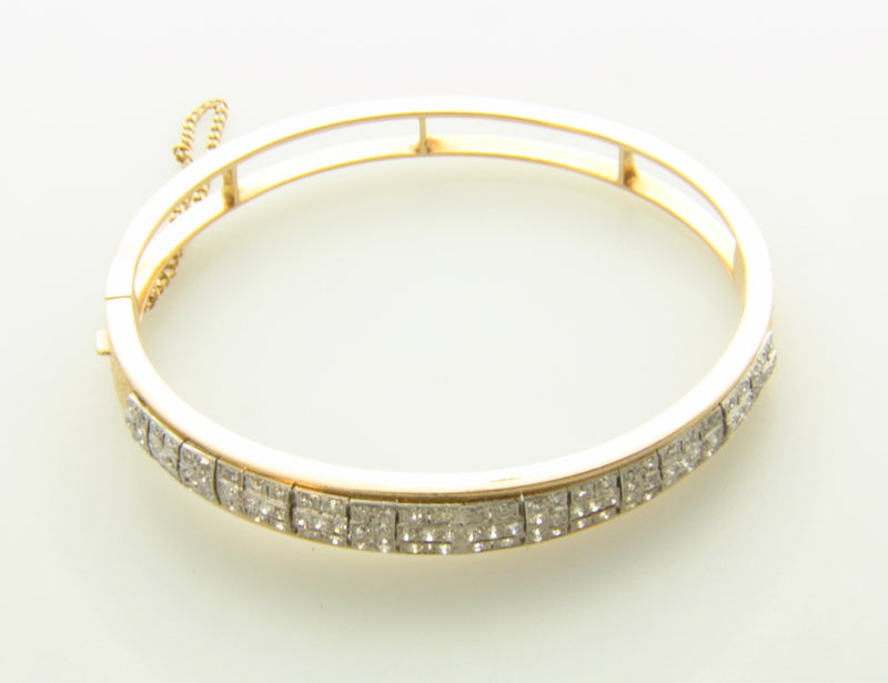 Retro 14K Yellow Gold and Platinum Topped, Diamond Bangle Bracelet | 18 Karat Appraisers | Beverly Hills, CA | Fine Jewelry