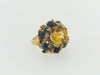 18K YELLOW GOLD, YELLOW SAPPHIRE, EMERALD, SAPPHIRE, AND DIAMOND RING