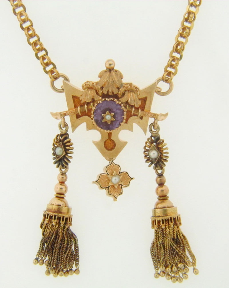 18K-YG AMETHYST AND SEED PEARL NECKLACE