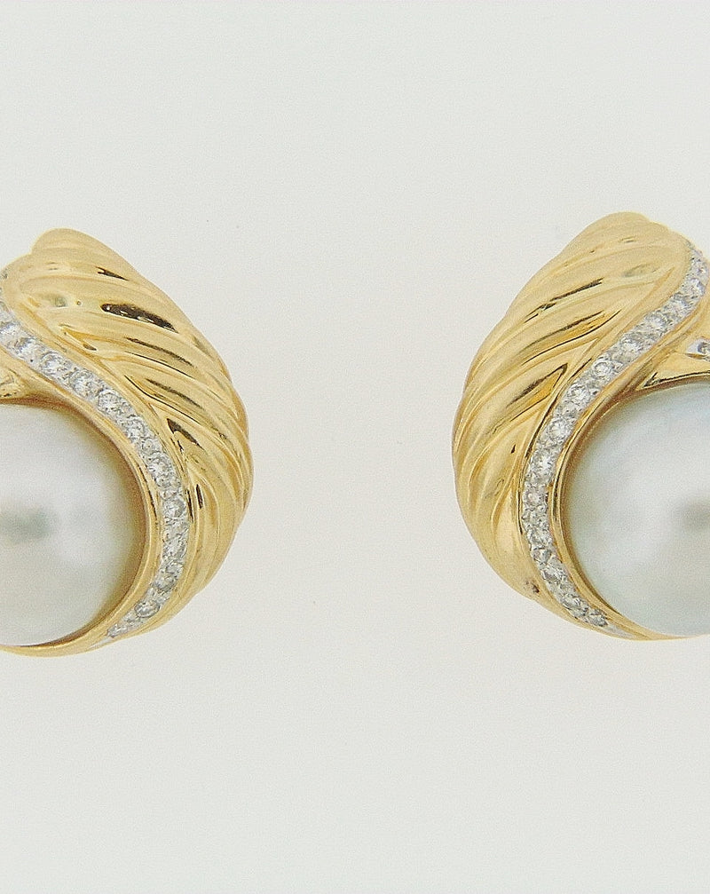 18K YELLOW GOLD PEARL AND DIAMOND EARRINGS | 18 Karat Appraisers | Beverly Hills, CA | Fine Jewelry