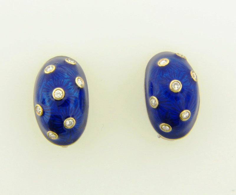 18K Yellow Gold, Enamel and Diamond Earrings | 18 Karat Appraisers | Beverly Hills, CA | Fine Jewelry