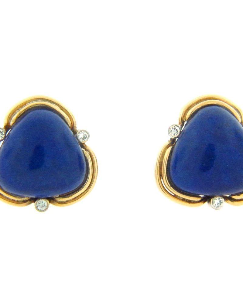 18K Yellow Gold Lapis Lazuli and Diamond Earrings | 18 Karat Appraisers | Beverly Hills, CA | Fine Jewelry