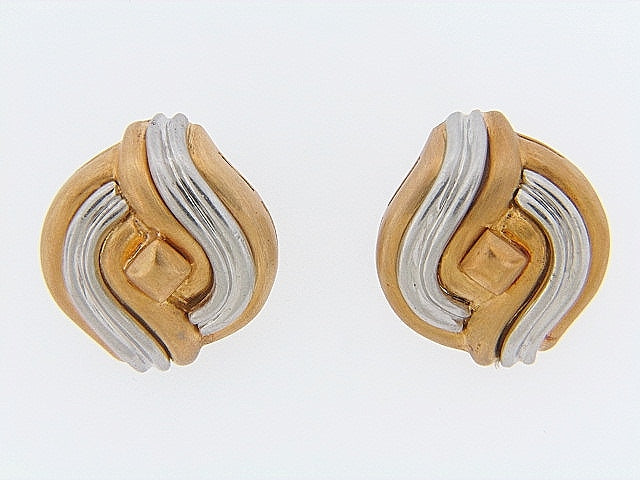 18K-YG AND PLATINUM WAVE EARRINGS