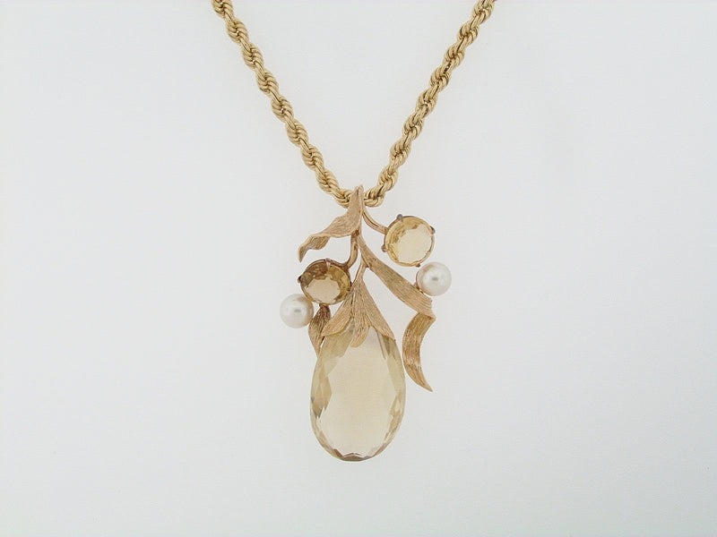 14K-YG CITRINE AND PEARL PENDANT