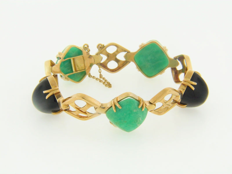 18K-YG AMAZONITE AND BLACK ONYX BRACELET