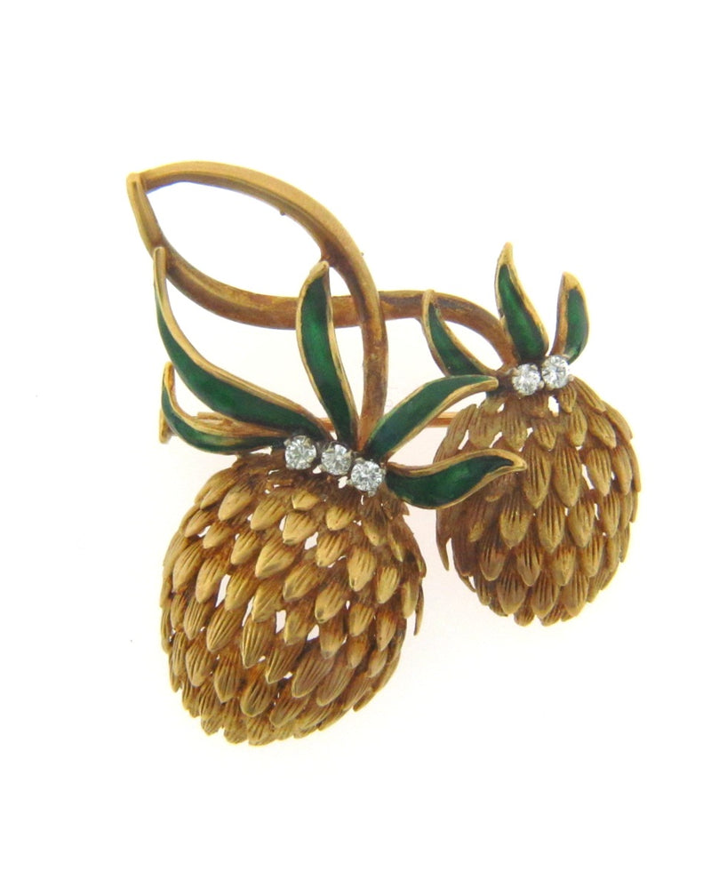 18K Yellow Gold Green Enamel and Diamond Brooch | 18 Karat Appraisers | Beverly Hills, CA | Fine Jewelry