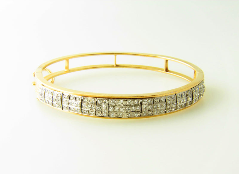 Retro 14K Yellow Gold and Platinum Topped, Diamond Bangle Bracelet | 18 Karat Appraisers | Beverly Hills, CA | Fine Jewelry