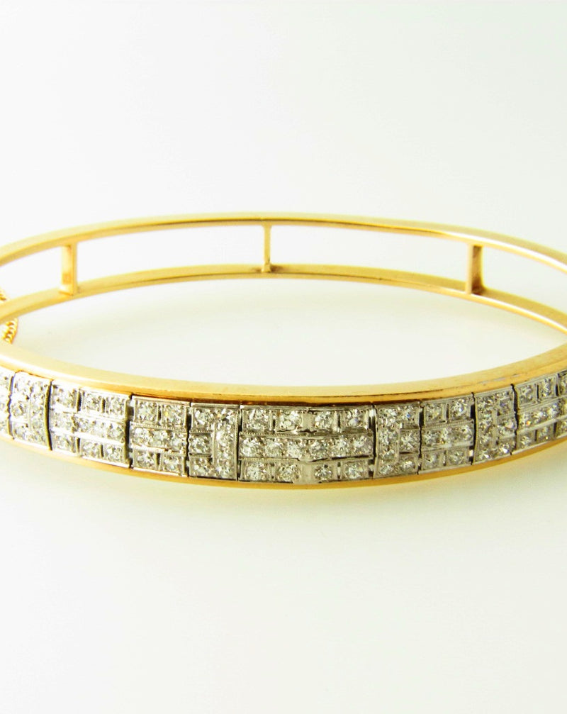 Retro 14K Yellow Gold and Platinum Topped, Diamond Bangle Bracelet | 18 Karat Appraisers | Beverly Hills, CA | Fine Jewelry