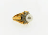 18K Yellow Gold, White Cultured Pearl and Diamond Ring