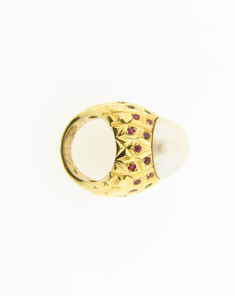 Retro 14K Yellow and Rose Gold, Mabe Pearl Ring | 18 Karat Appraisers | Beverly Hills, CA | Fine Jewelry