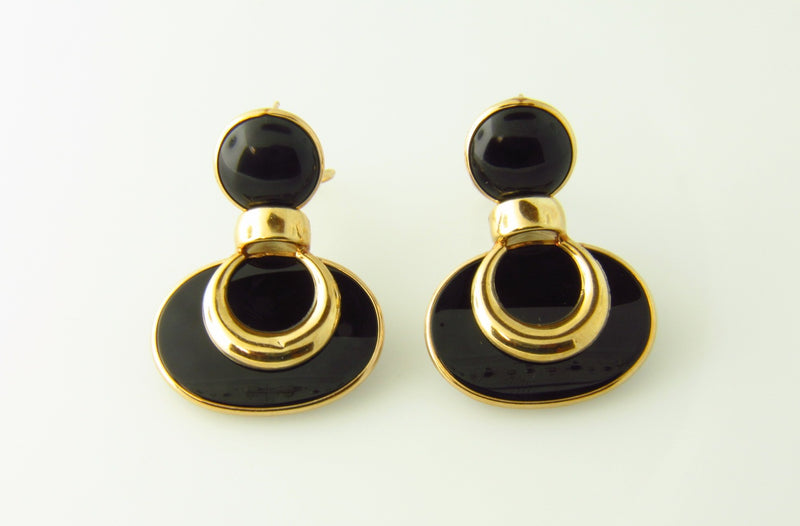 14K Yellow Gold, Onyx Dangling Earrings | 18 Karat Appraisers | Beverly Hills, CA | Fine Jewelry