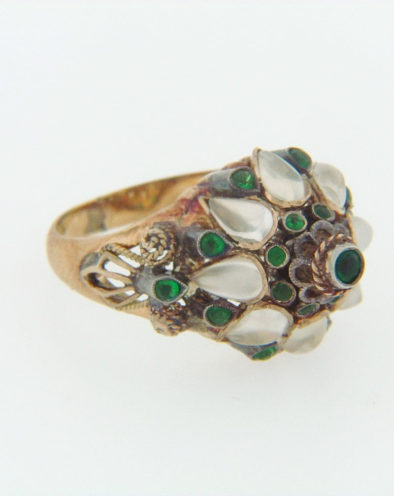 18K-YG TSAVORITE AND MOONSTONE RING