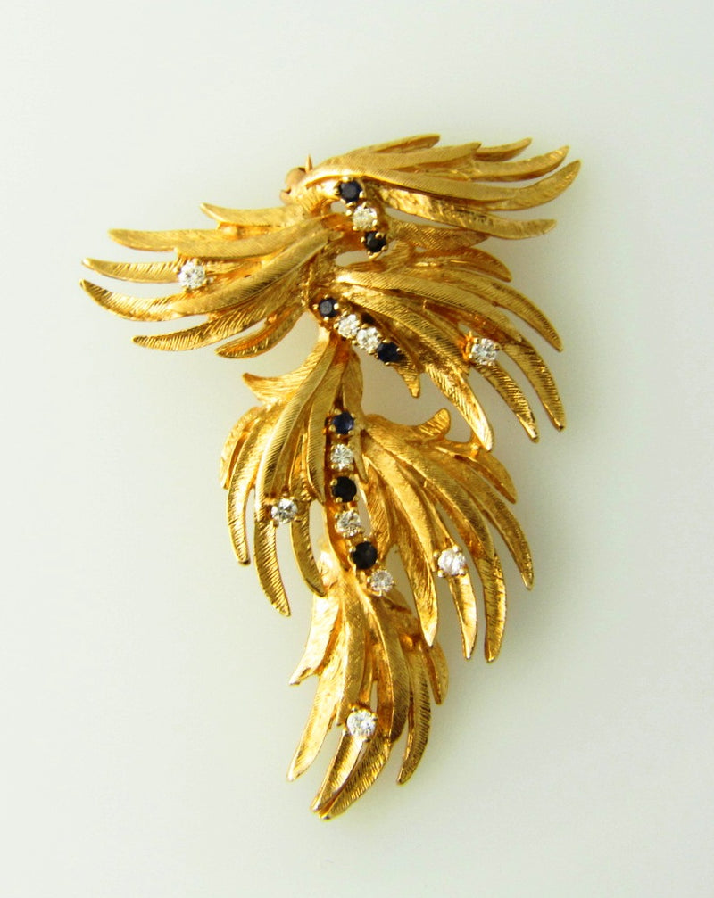 14K Yellow Gold, Diamond and Sapphire Brooch | 18 Karat Appraisers | Beverly Hills, CA | Fine Jewelry