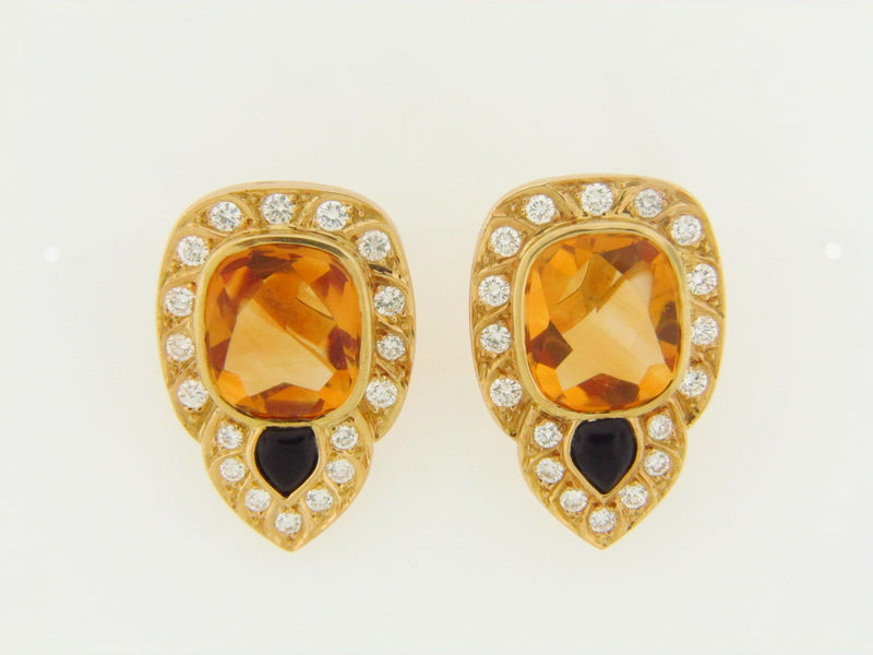 18K YELLOW GOLD CITRINE, BLACK ONYX, DIAMOND EARRINGS | 18 Karat Appraisers | Beverly Hills, CA | Fine Jewelry