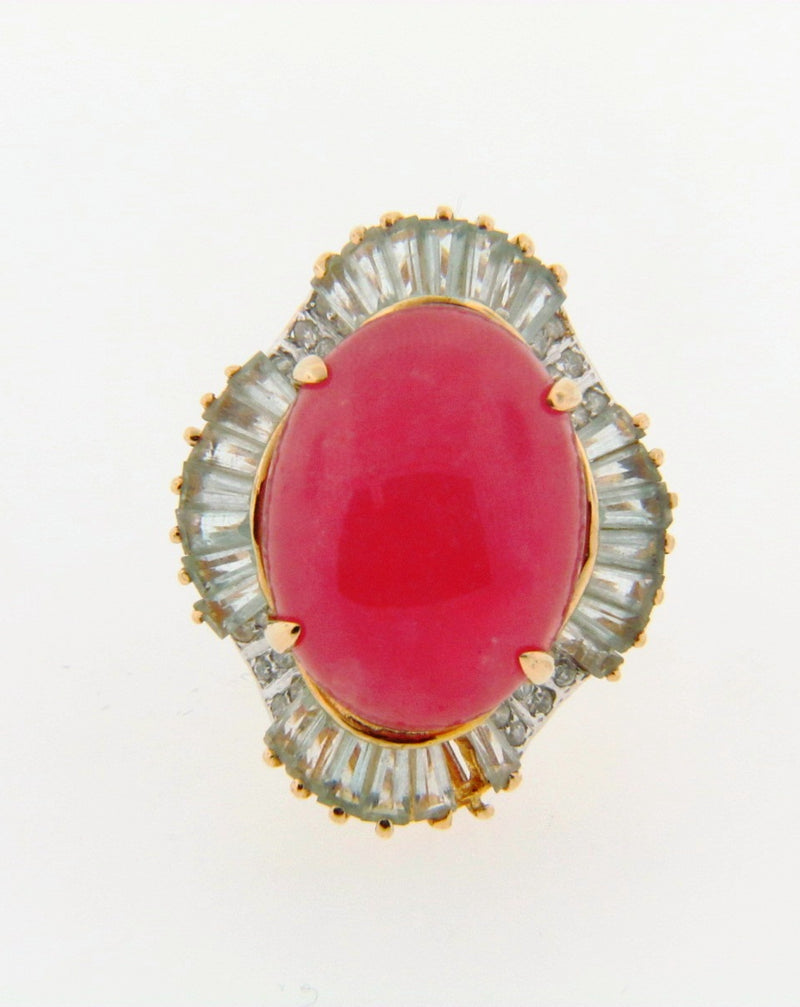 14K Yellow Gold Rhodochrosite, Diamond, and Aquamarine Ring | 18 Karat Appraisers | Beverly Hills, CA | Fine Jewelry