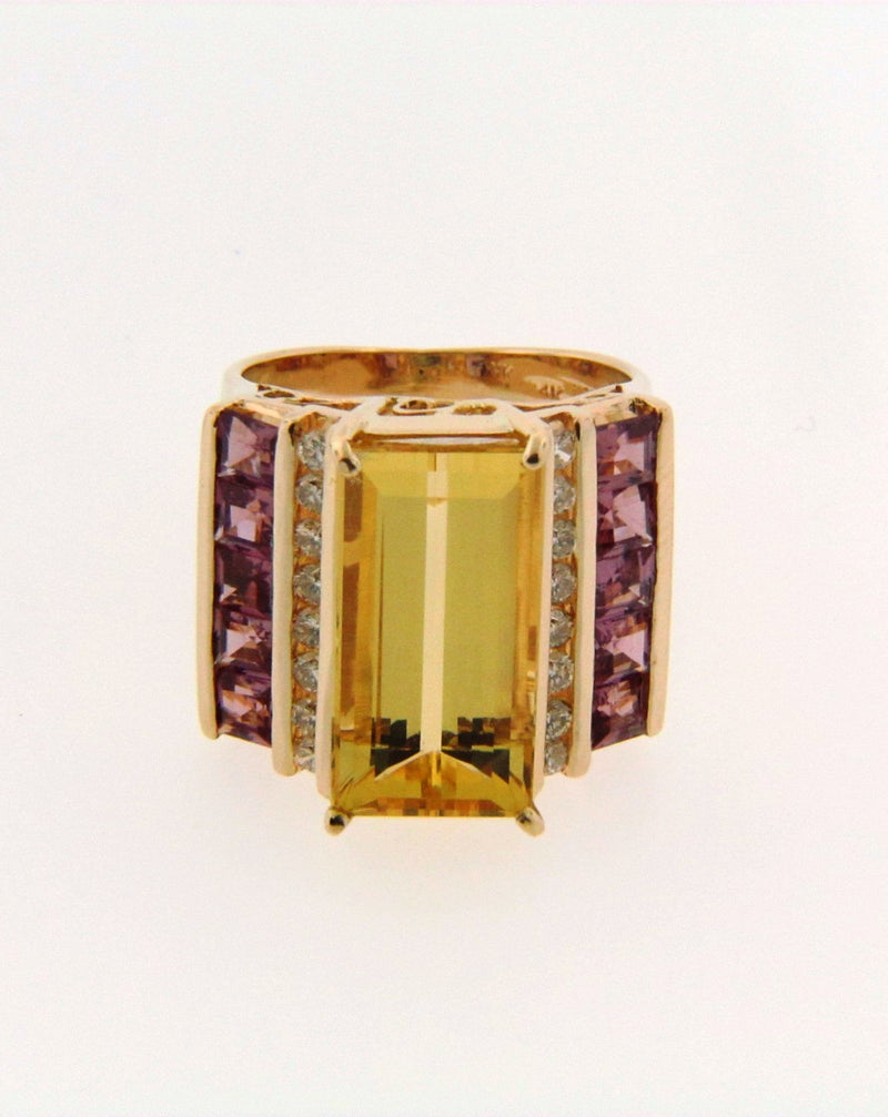 14K Yellow Gold Citrine, Ruby, and Diamond Ring | 18 Karat Appraisers | Beverly Hills, CA | Fine Jewelry