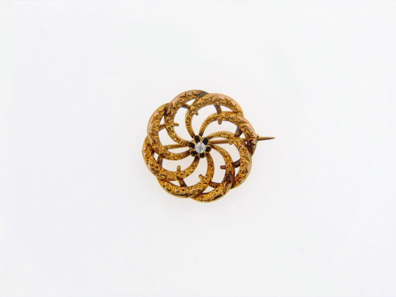 Victorian 18K Yellow Gold Swirl Motif Diamond Pin | 18 Karat Appraisers | Beverly Hills, CA | Fine Jewelry