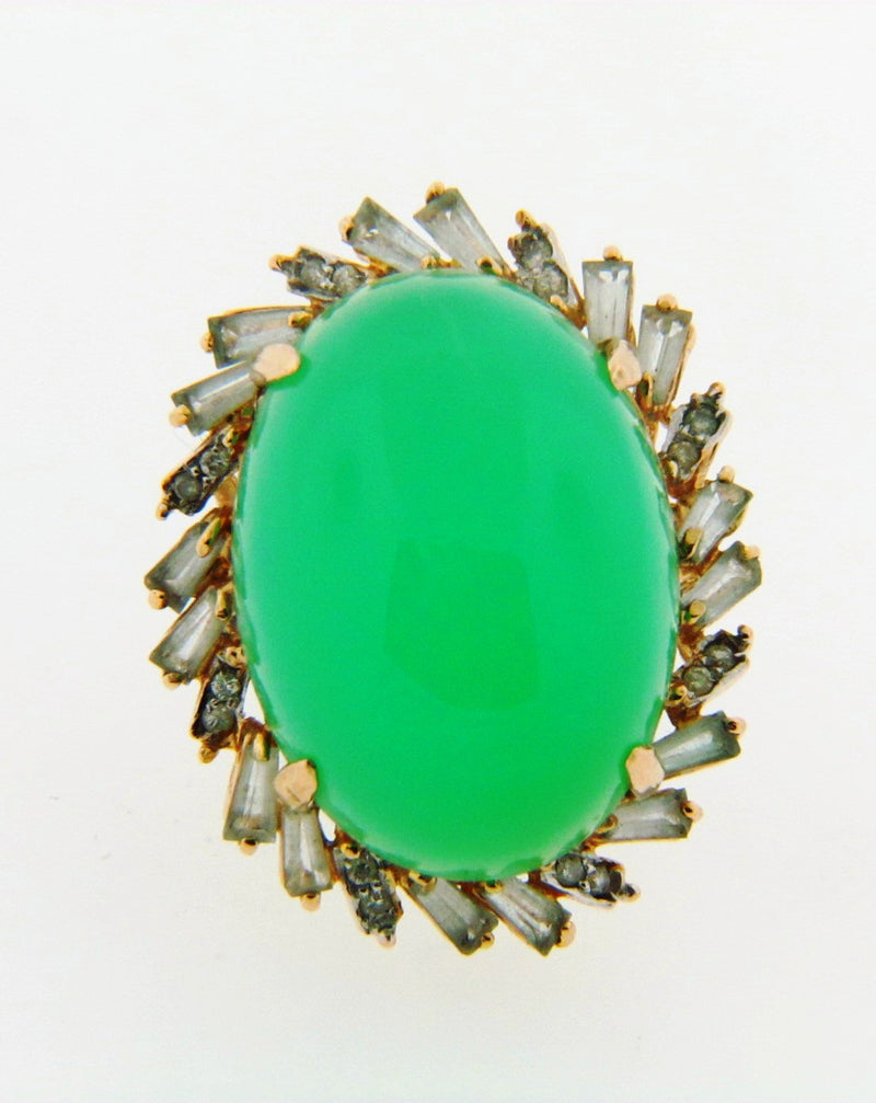 14K-YG Green Chrysoprase-Chalcedony and Diamond Ring | 18 Karat Appraisers | Beverly Hills, CA | Fine Jewelry