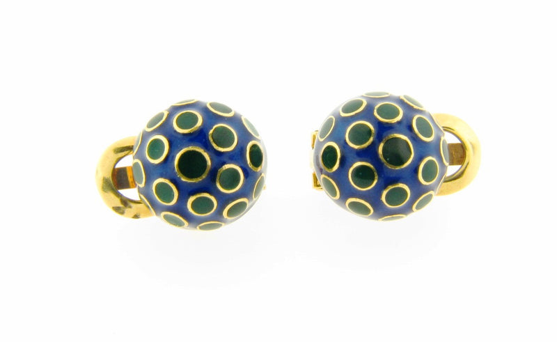 18K Yellow Gold, Enamel Button Earrings | 18 Karat Appraisers | Beverly Hills, CA | Fine Jewelry
