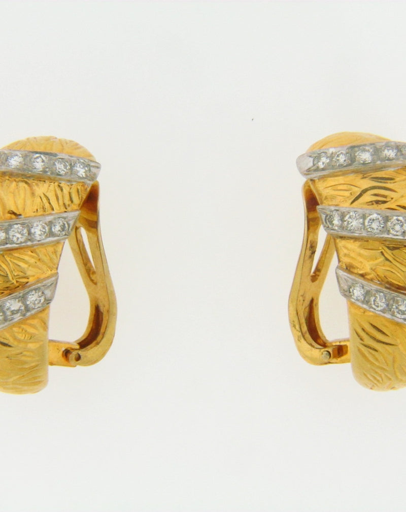 18K YELLOW GOLD AND WHITE GOLD DIAMOND EARRINGS | 18 Karat Appraisers | Beverly Hills, CA | Fine Jewelry