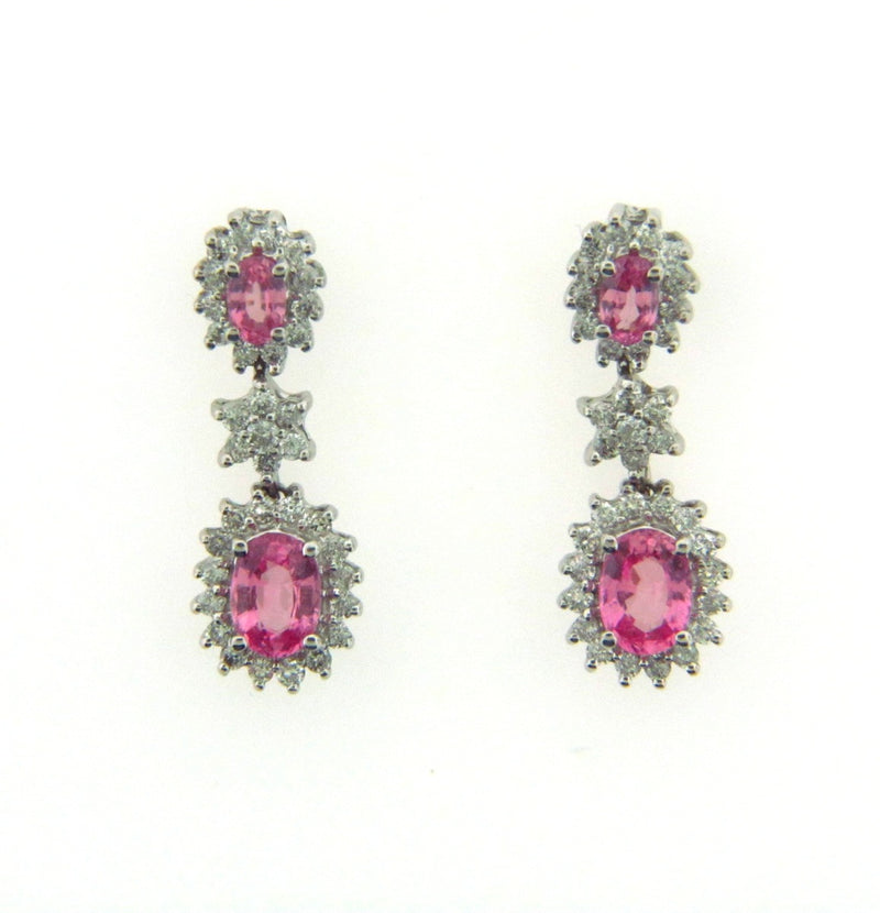 18K-WG Pink Sapphire and Diamond Dangling Earrings