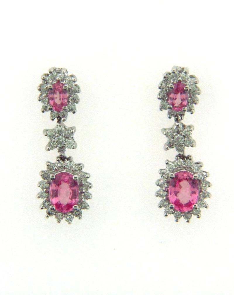 18K-WG Pink Sapphire and Diamond Dangling Earrings