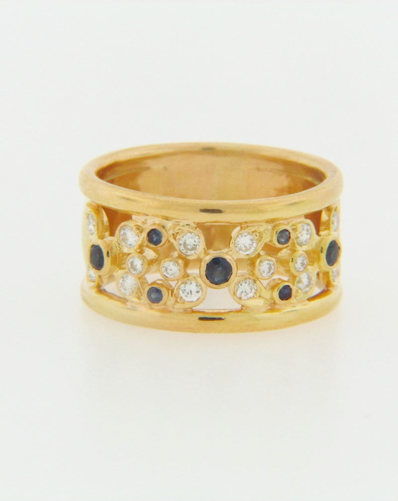 18K YELLOW GOLD SAPPHIRE AND DIAMOND MOTIF BAND | 18 Karat Appraisers | Beverly Hills, CA | Fine Jewelry